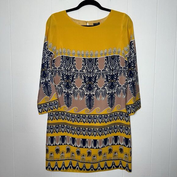 J. Crew Women’s Jules Shift Dress Scroll Print Yellow Size 4 - Picture 1 of 5